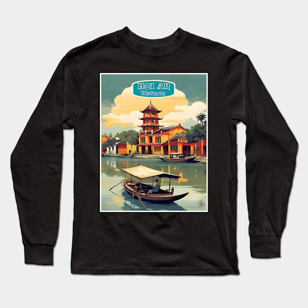 Hoi An Vietnam Vintage Travel and Tourism Advertising Print Long Sleeve T-Shirt by posterbobs